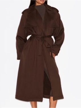 SKIMS Brown Trench Coat with Waist Tie